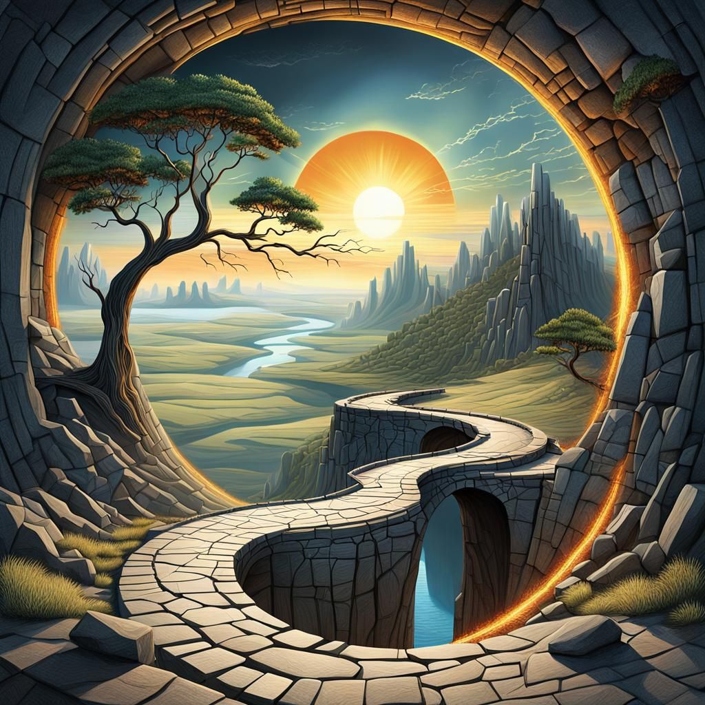 Surreal Cracked World Landscape at Event Horizon