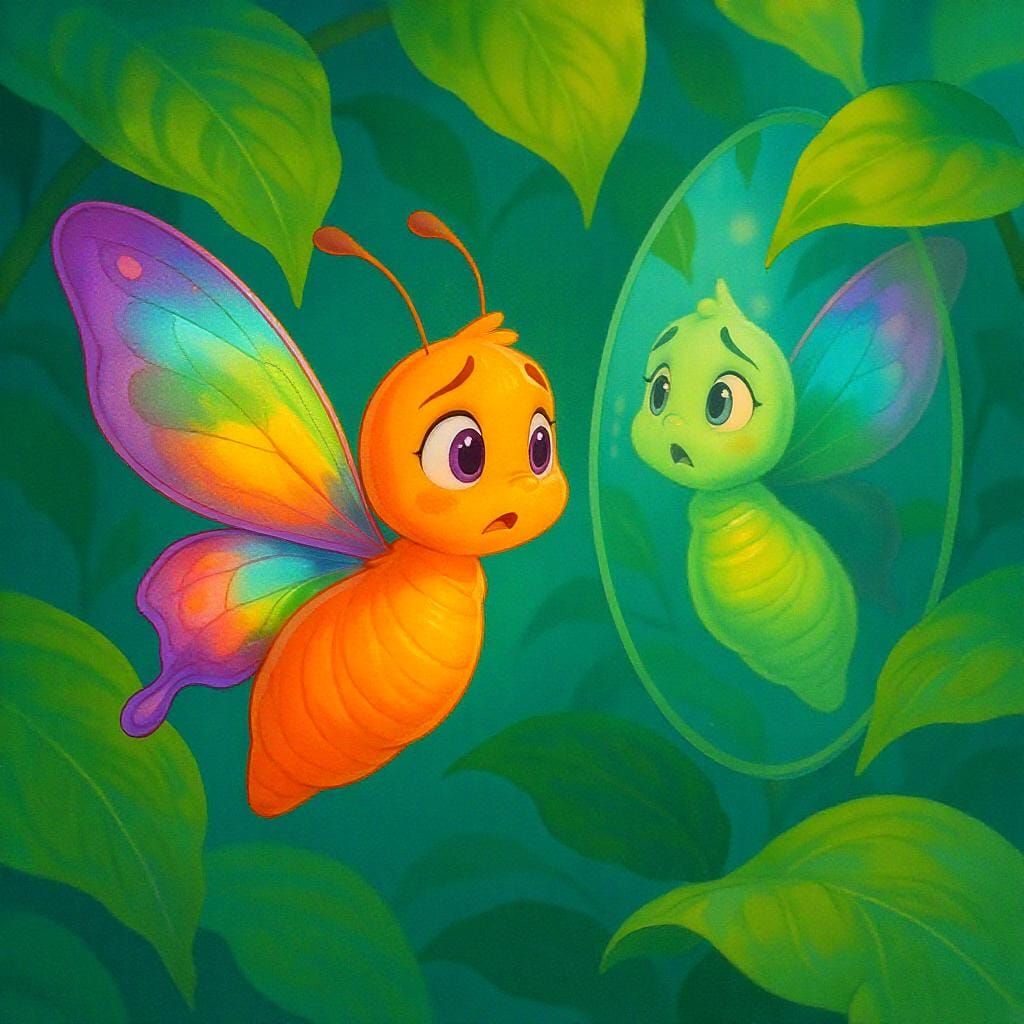 Cartoon Butterfly's Confused Reflection: Disney-Miyazaki Sty...