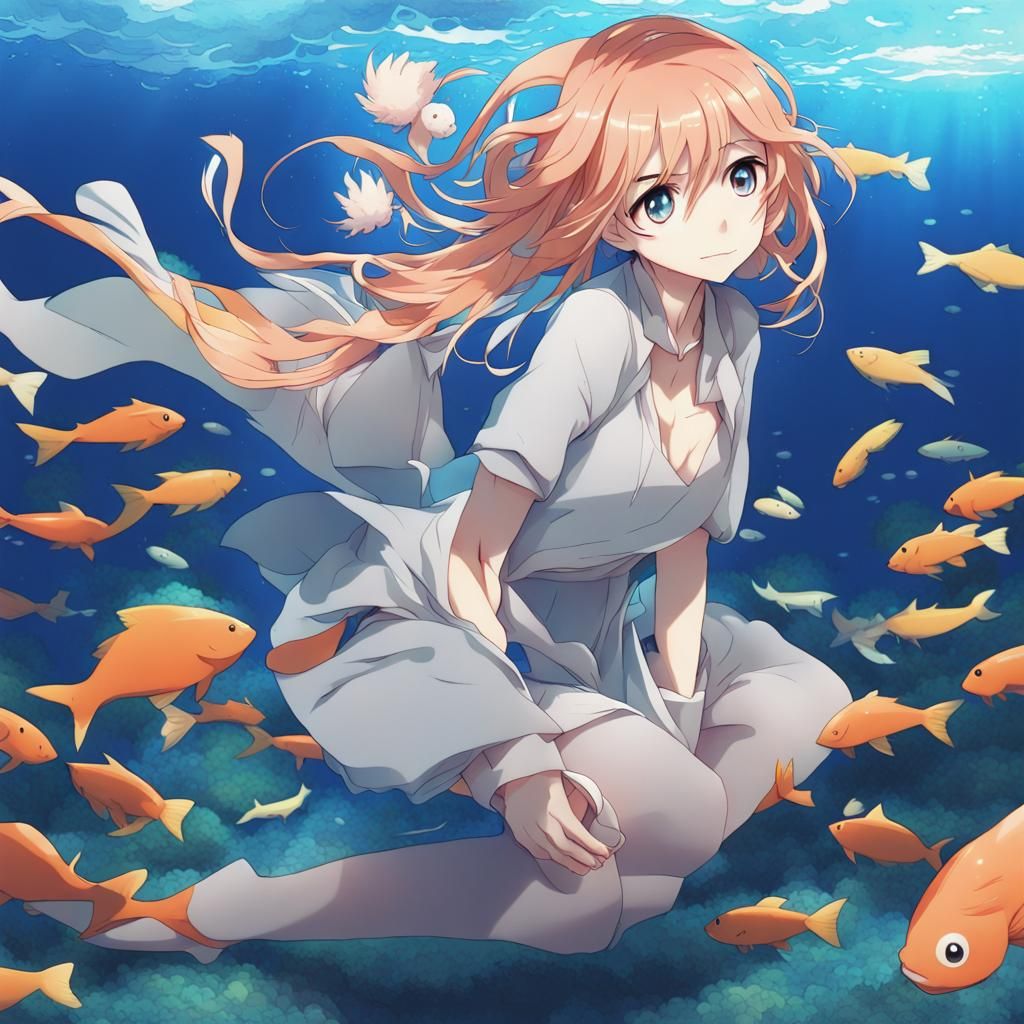 Anime Fish Girl in Manga Style