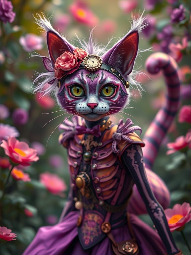 Steampunk Cheshire Cat Celebrates Dia de los Muertos