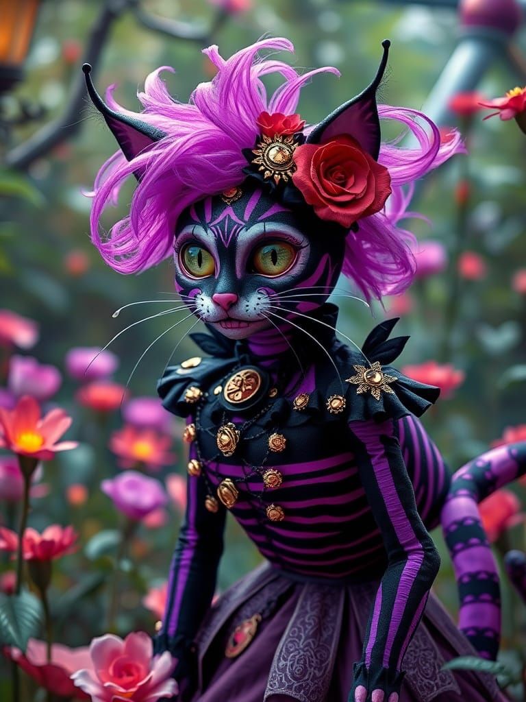 Steampunk Cheshire Cat in Dia de los Muertos Outfit