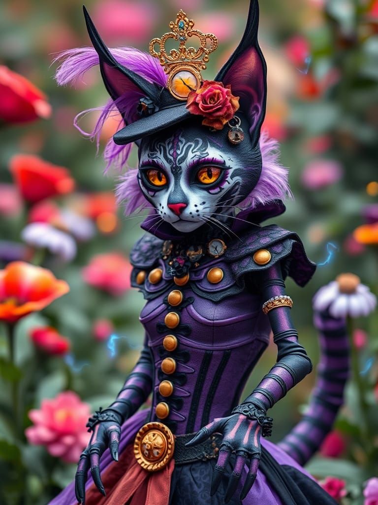 Steampunk Cheshire Cat Celebrates Day of the Dead