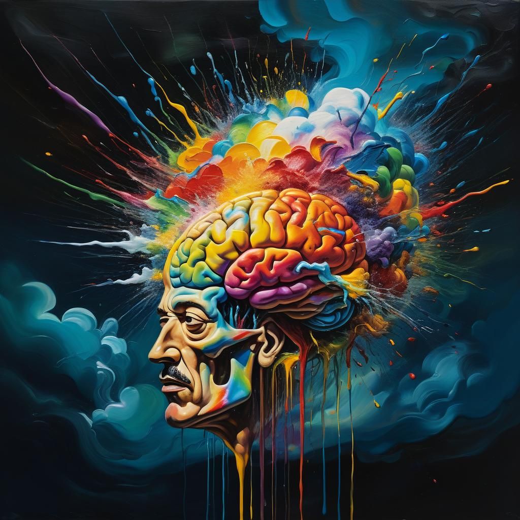 Exploding Brain in Surreal Rainbow Splash