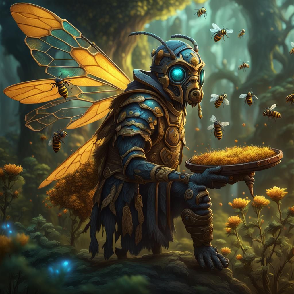 Bee Druid Protecting Hive: Fantasy Concept Art