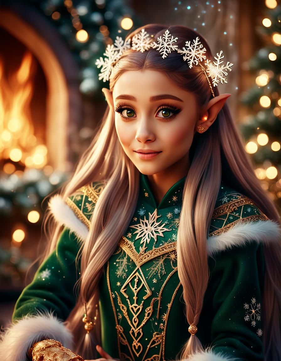 Elegant Elf Princess of Middle Earth Celebrates Christmas