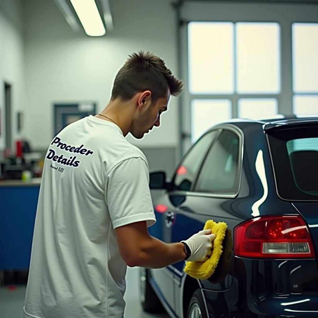 Detailing Enthusiast Polishing Audi A3 in Hyperrealistic Sty...