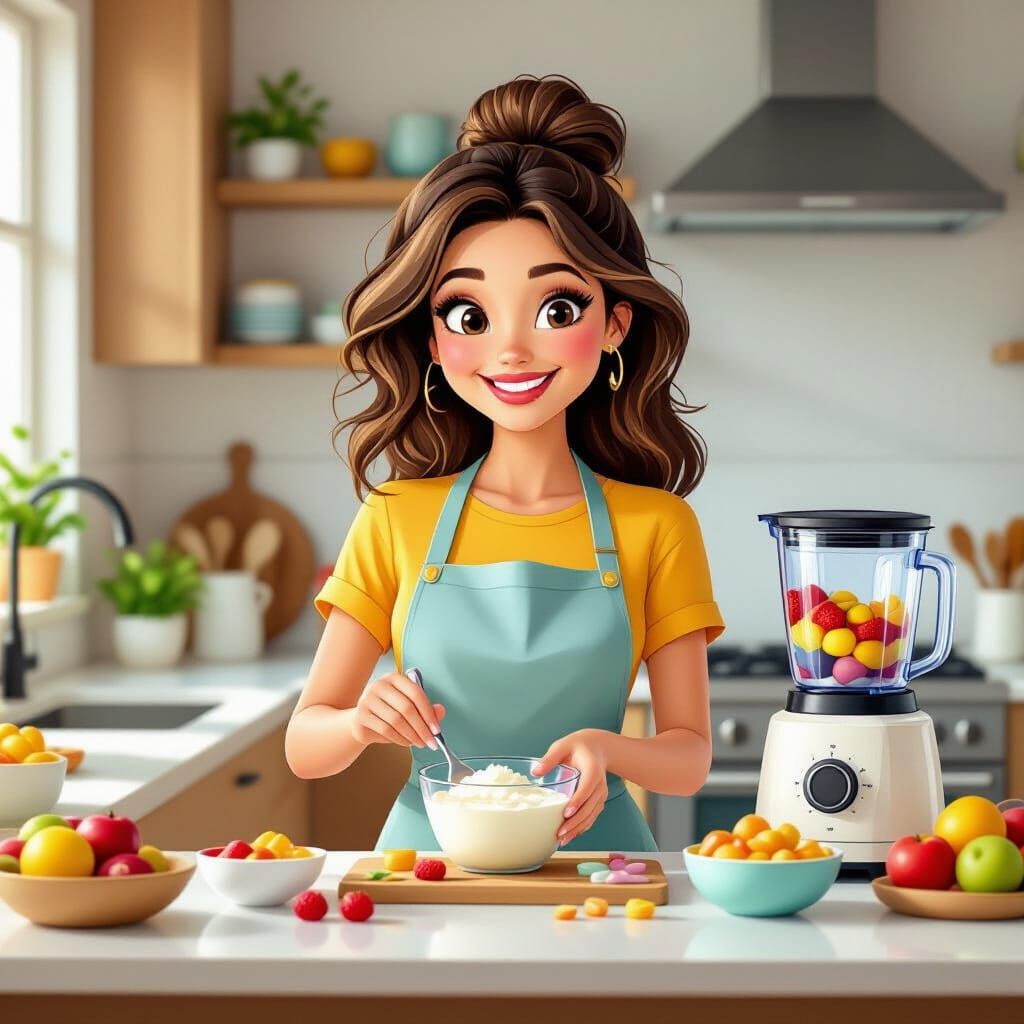 Cheerful Woman Makes Vegan Desserts in Bright Kitchen