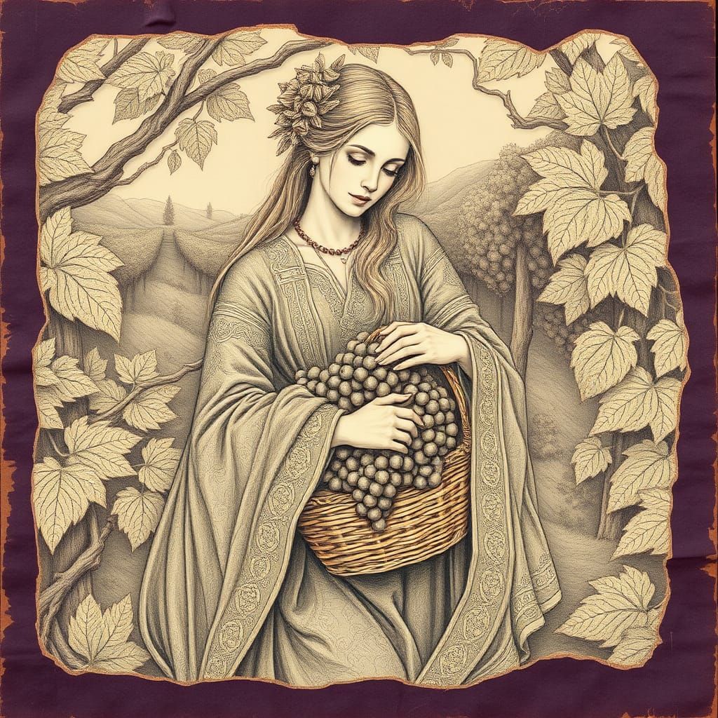 Elegant Woman with Grapes: Macroneurographic Drawing