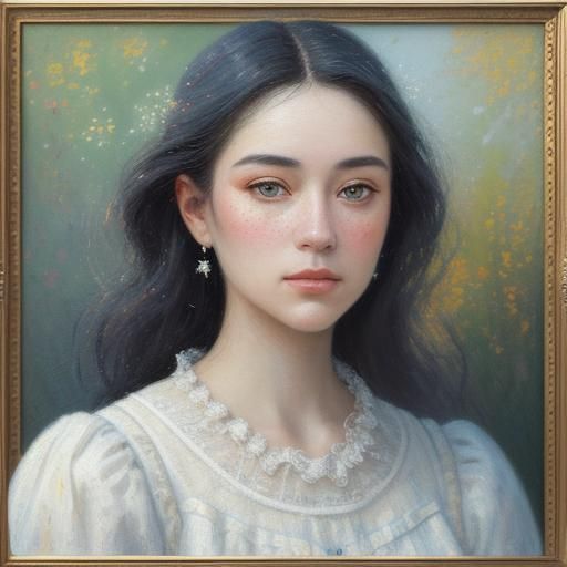 Pointillist Woman's Face with Expressive Color