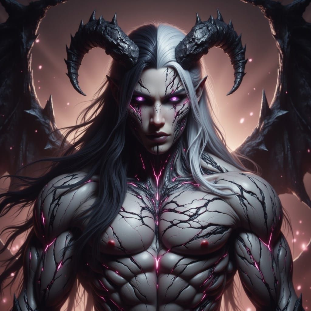 God of Death Demon with Horns and Chains