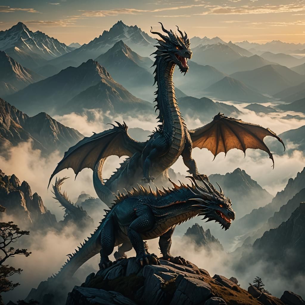 Majestic Dragon on Misty Peak in Cinematic Style
