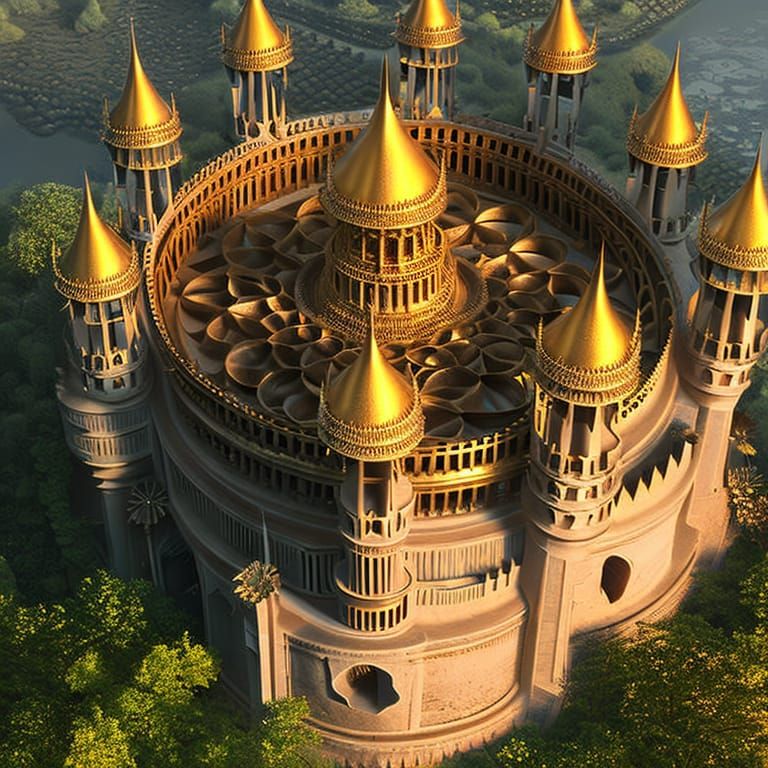 Golden Crown Castle: Aerial Maximalist Art