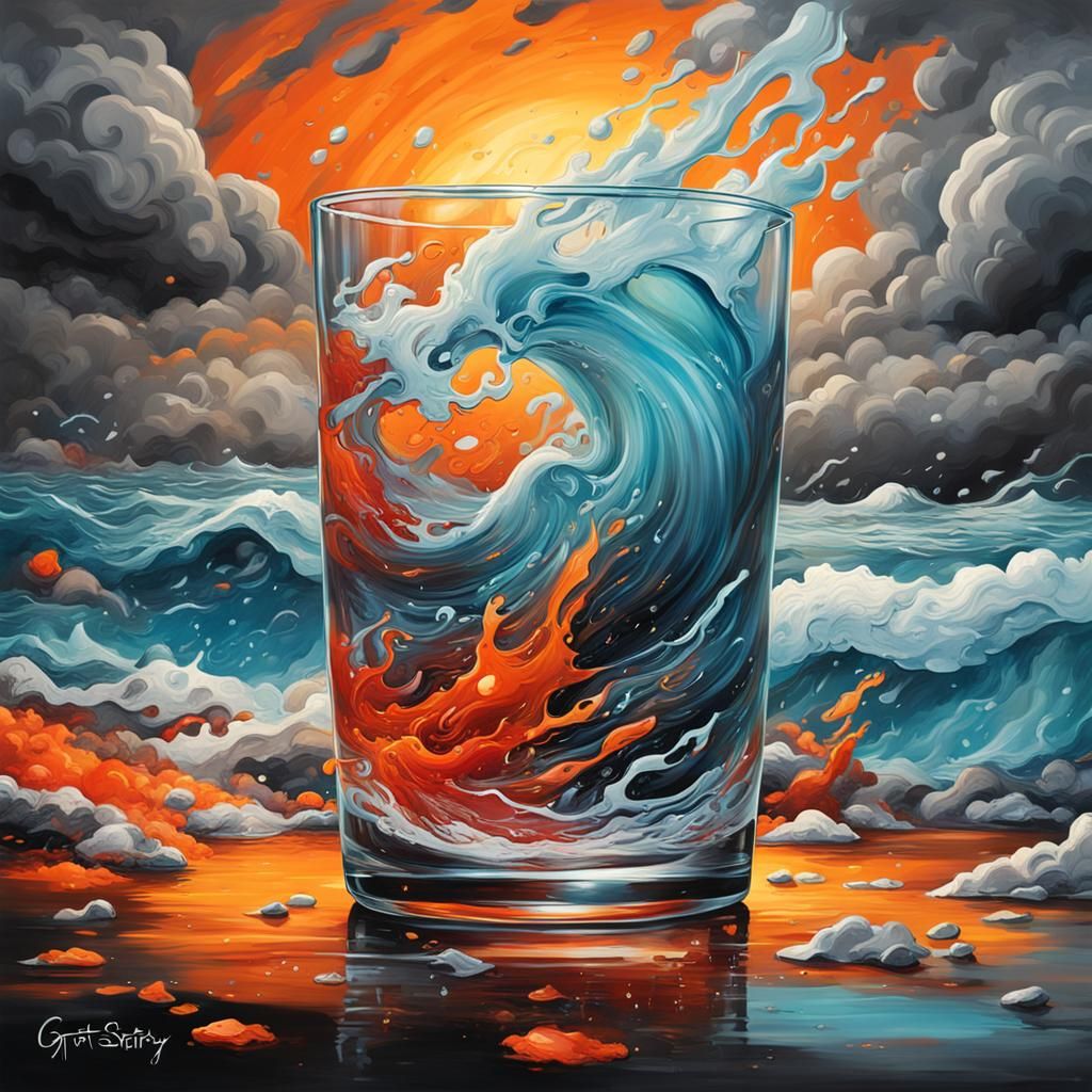 Stormy Sea in Glass: Graffiti Art Style