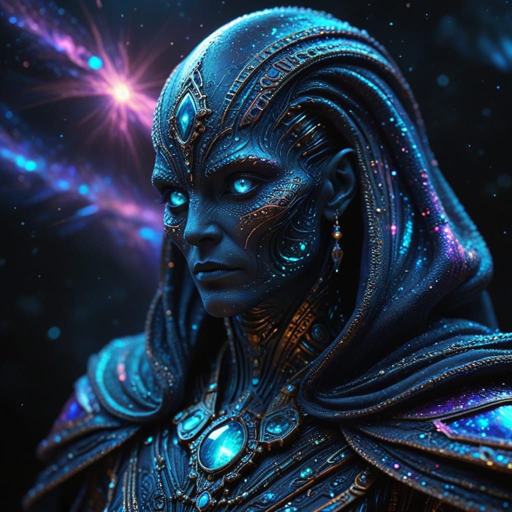Ancient Alien Noble in Vibrant Cosmic Regalia