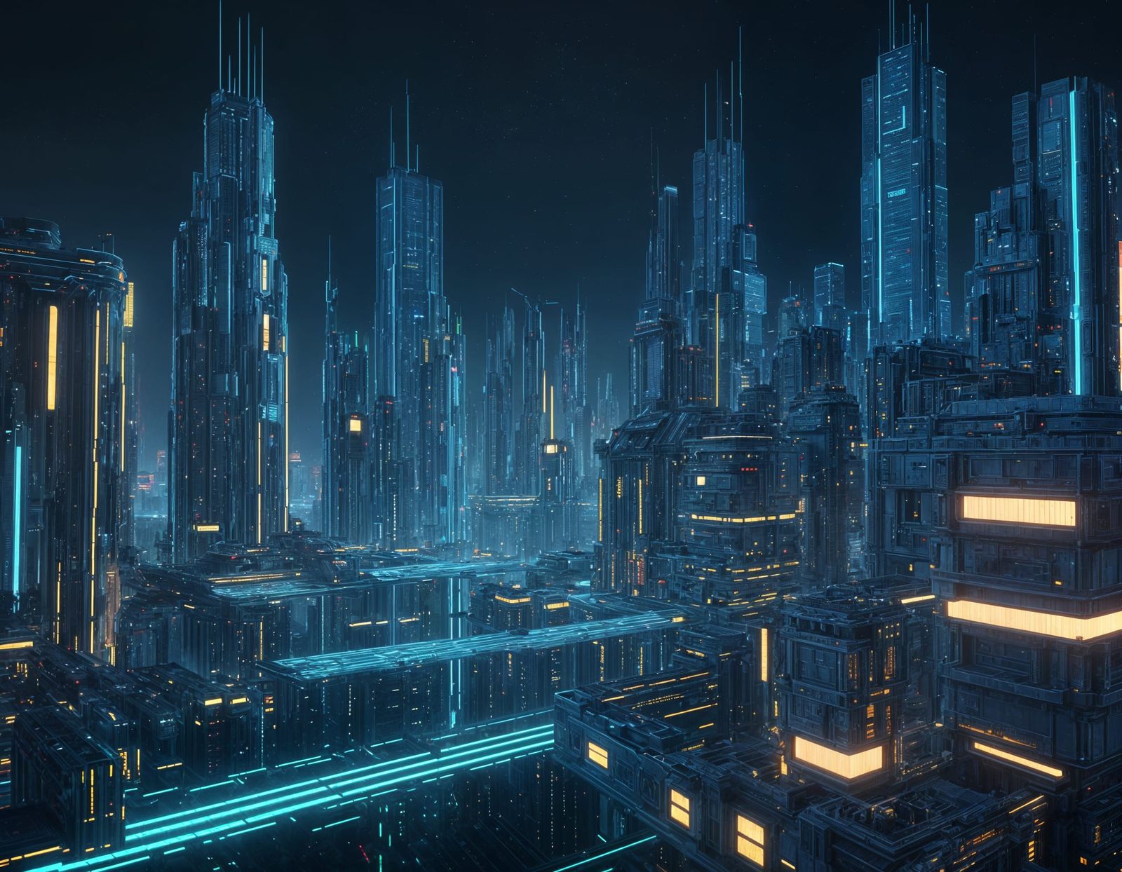 Epic Cubical Metropolis in Cyberpunk Aesthetic