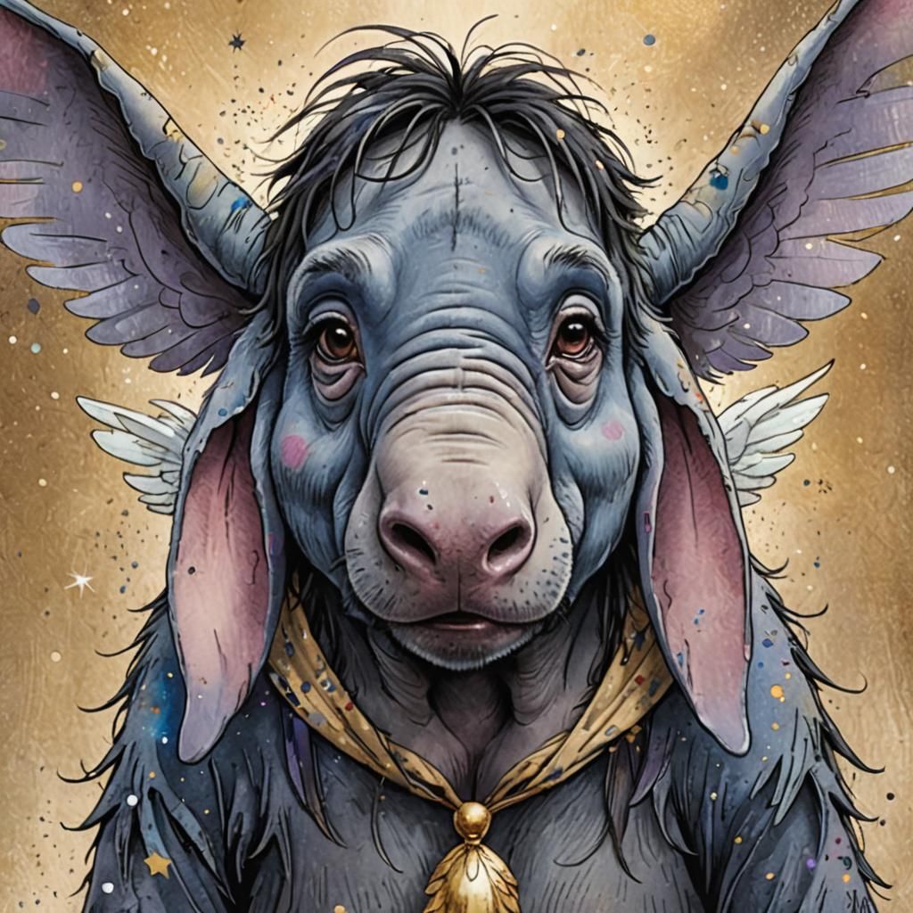 Eeyore with Angel Wings in Whimsical Style