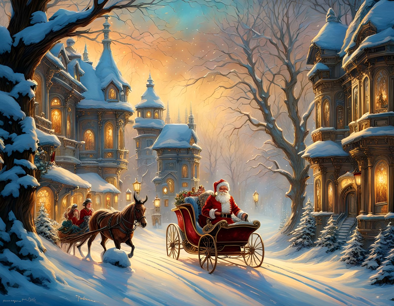 Steampunk Santa Sleigh Ride Through Snowy Landscape