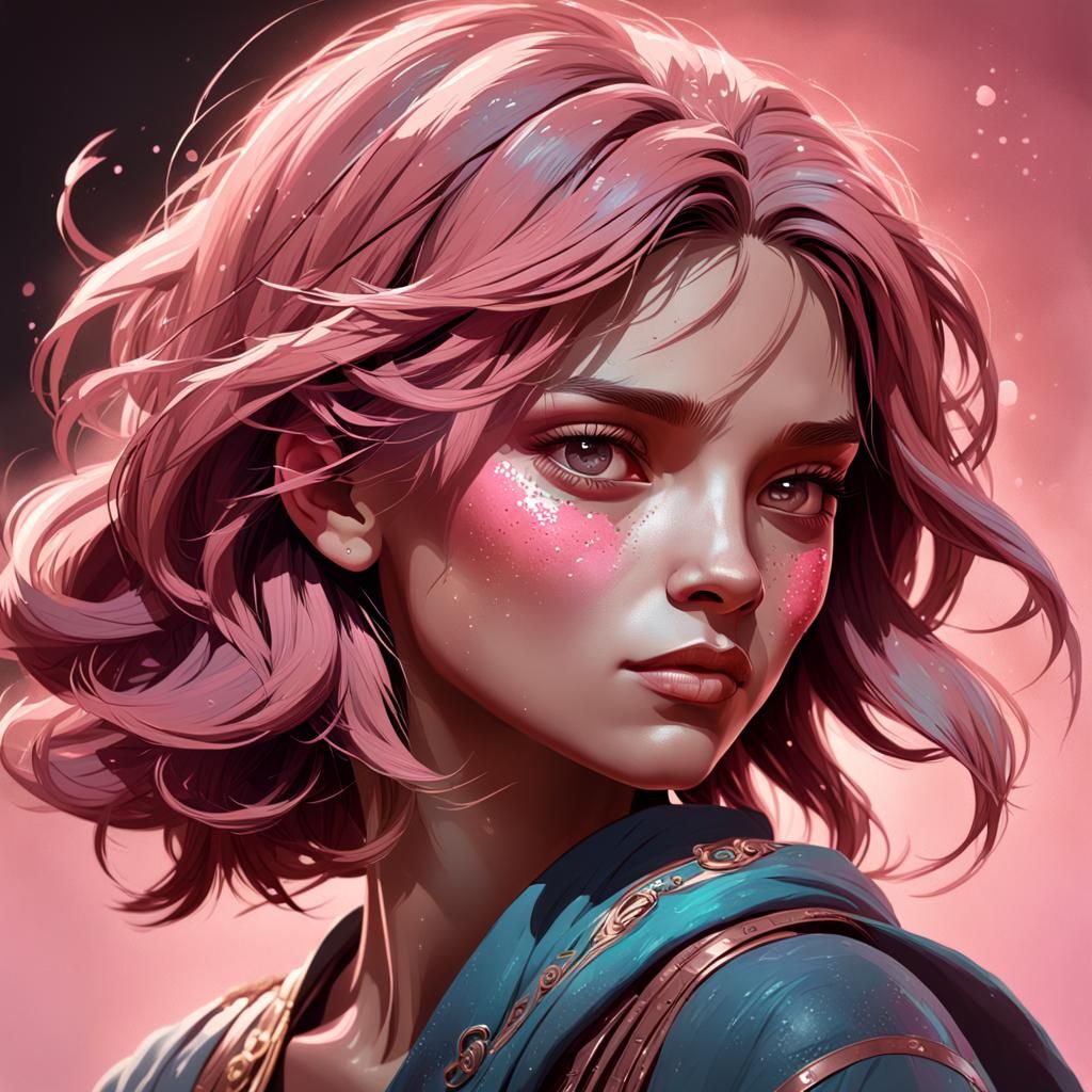 Dusty Pink Portrait by Greg Rutkowski, Artgerm