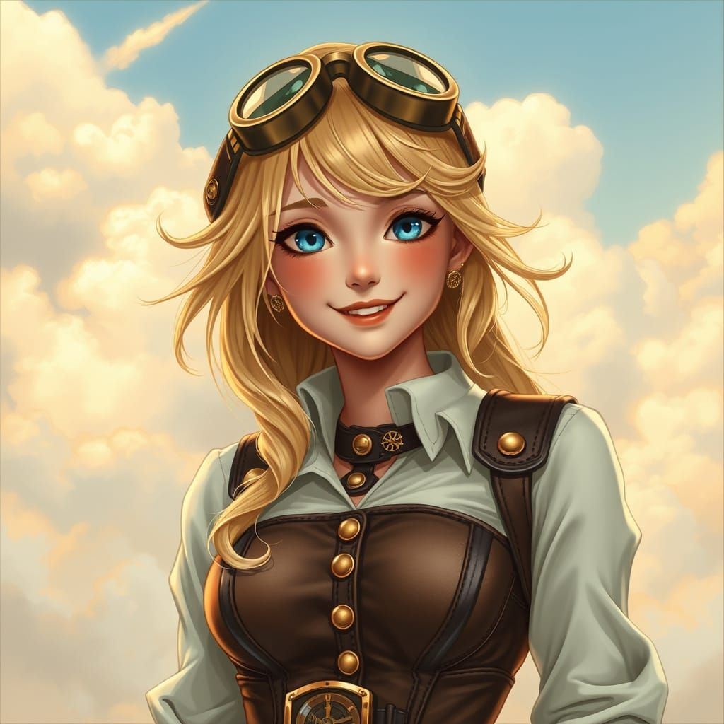Steampunk Girl Portrait in Syd Mead Style