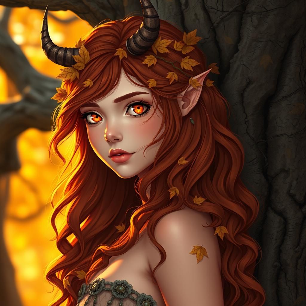 Anime Satyr Girl in Autumn Sunset Portrait