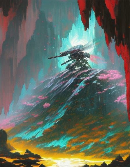 Cyberpunk Mecha in Ancient Cave