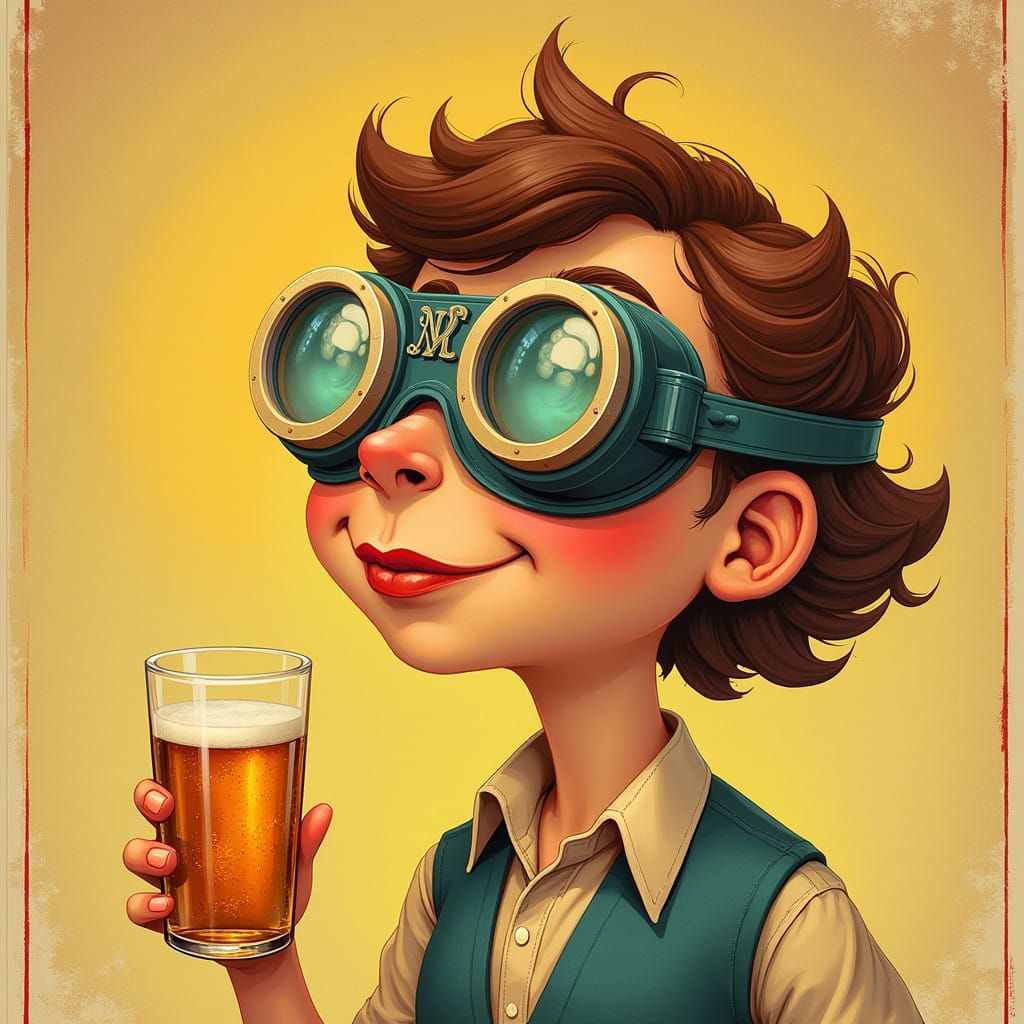 Vintage Whimsy: A Playful Person Wears Beer Goggles in a 192...