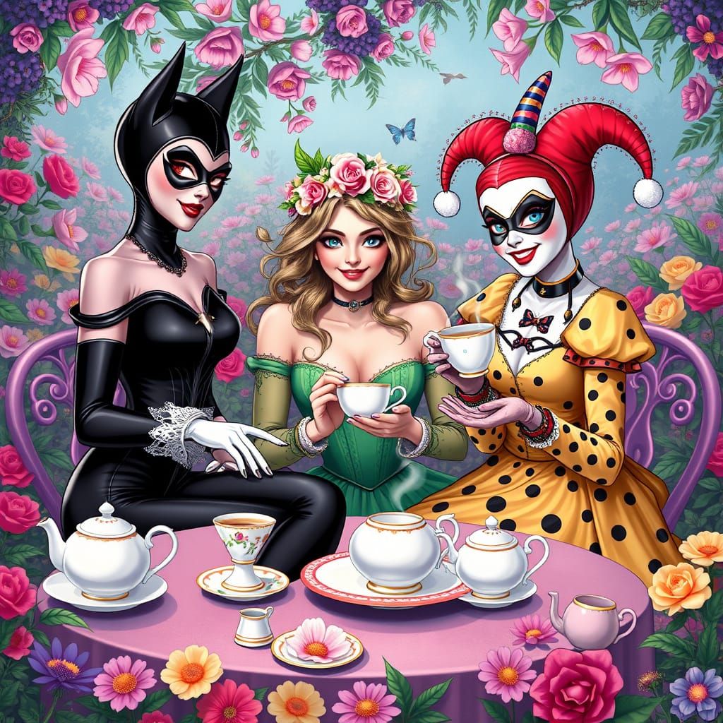 Catwoman, Poison Ivy, and Harley Quinn's Tea Party