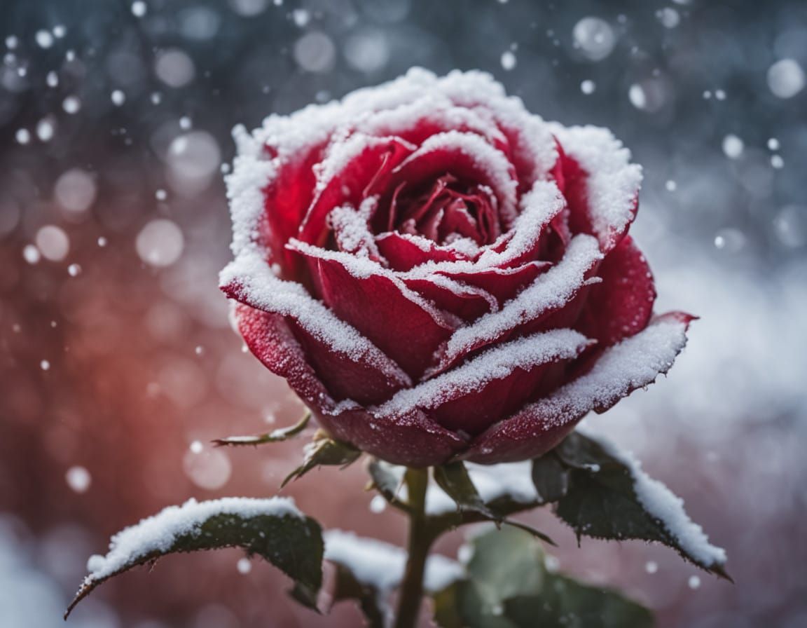 Ethereal Rose in the Snow: A Hyperrealistic Masterpiece