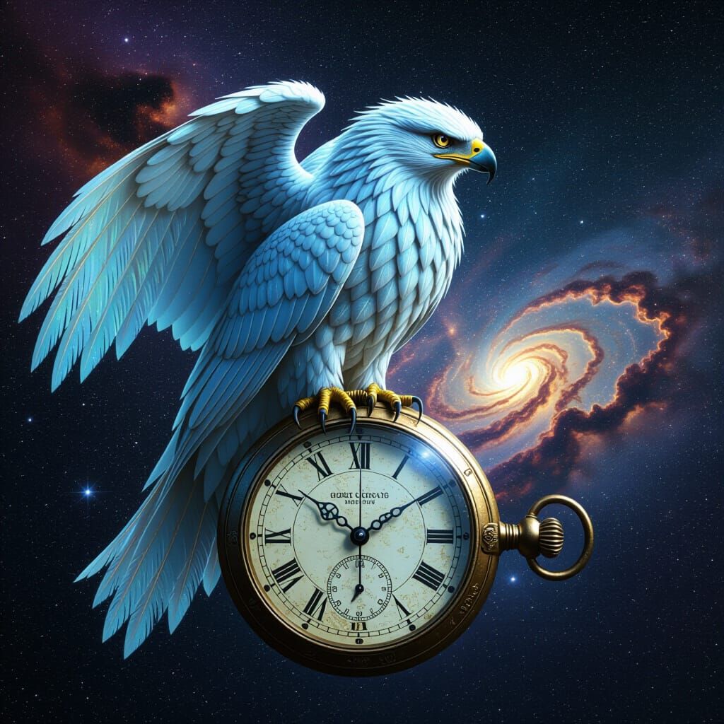 Cosmic Griffin Perched on Antique Pocket Watch