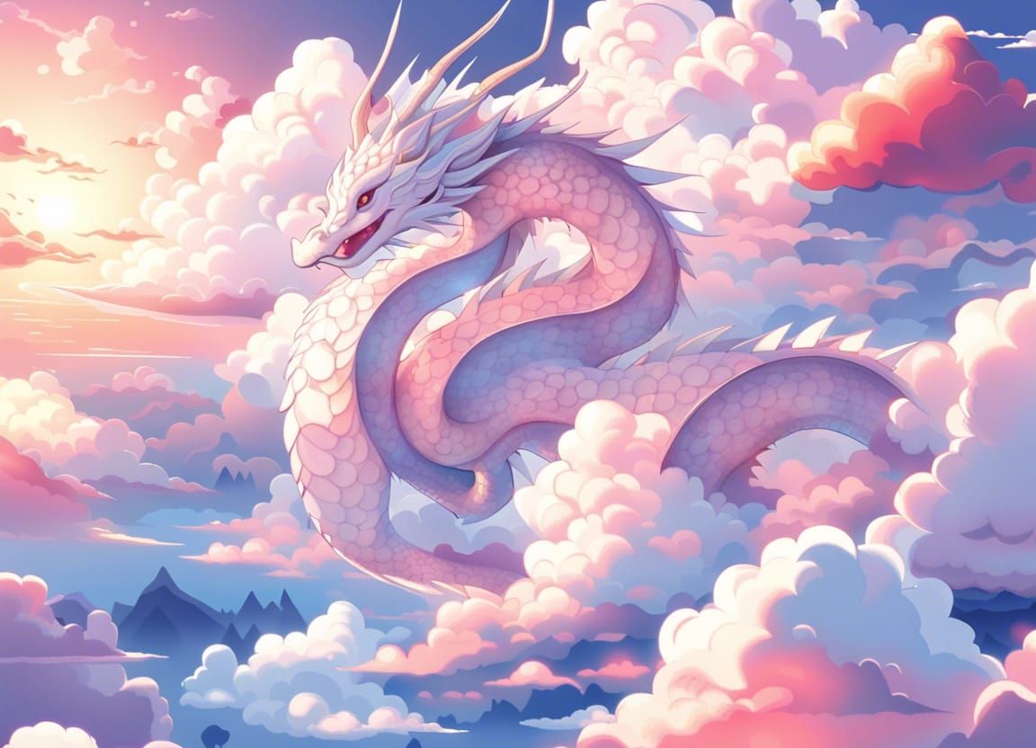 Cloud Dragon Soaring Through Sunset Sky