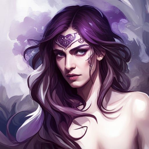 Purple Magical Owl Portrait in High Gothic Style