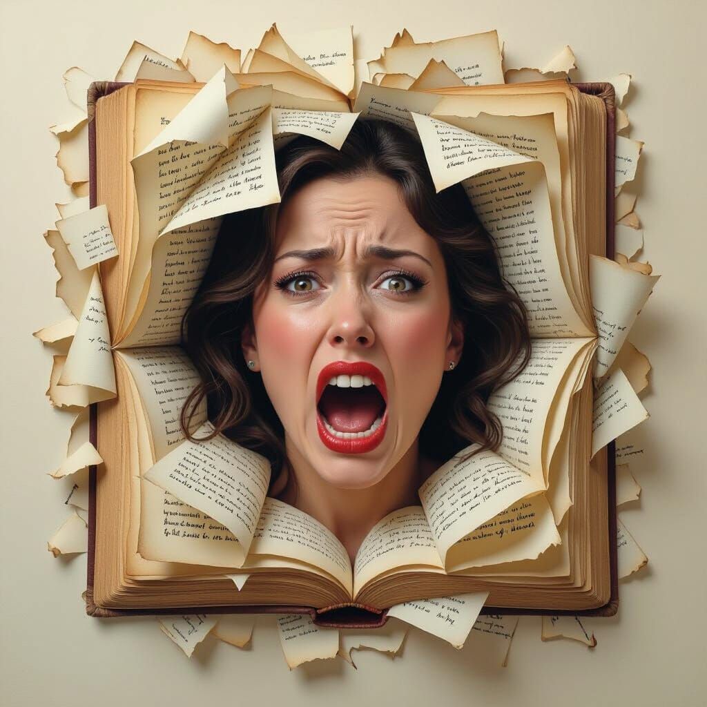 Surreal Paper Sculpture of Woman's Face Screaming