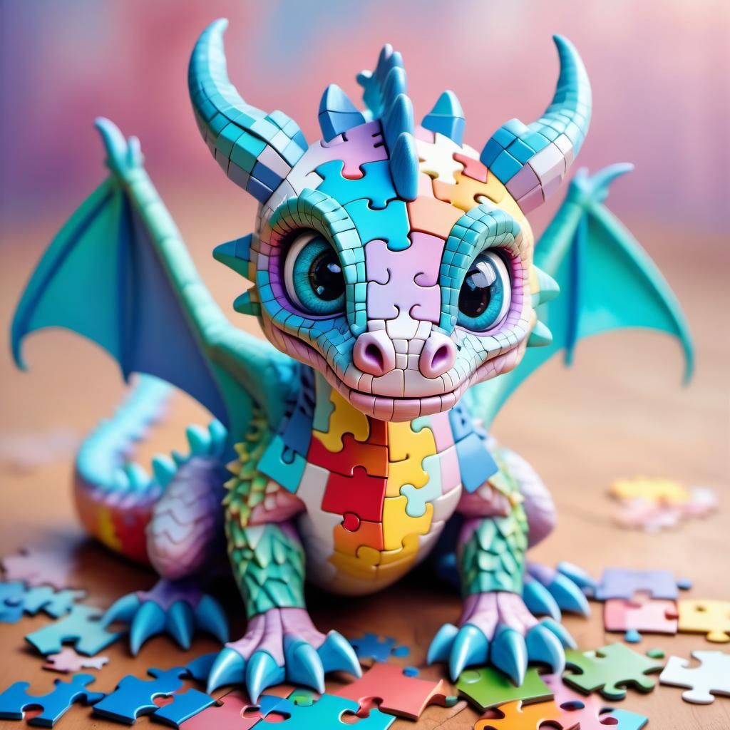 Puzzle Piece Dragon: Adorable Fantasy Artwork