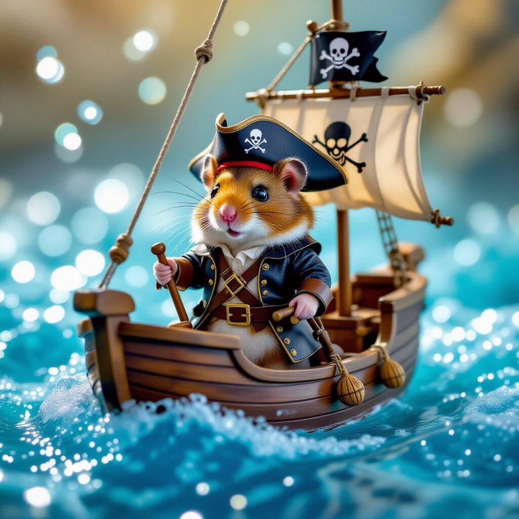 Hamster Pirate Captain Sails Soda Sea in Whimsical Style