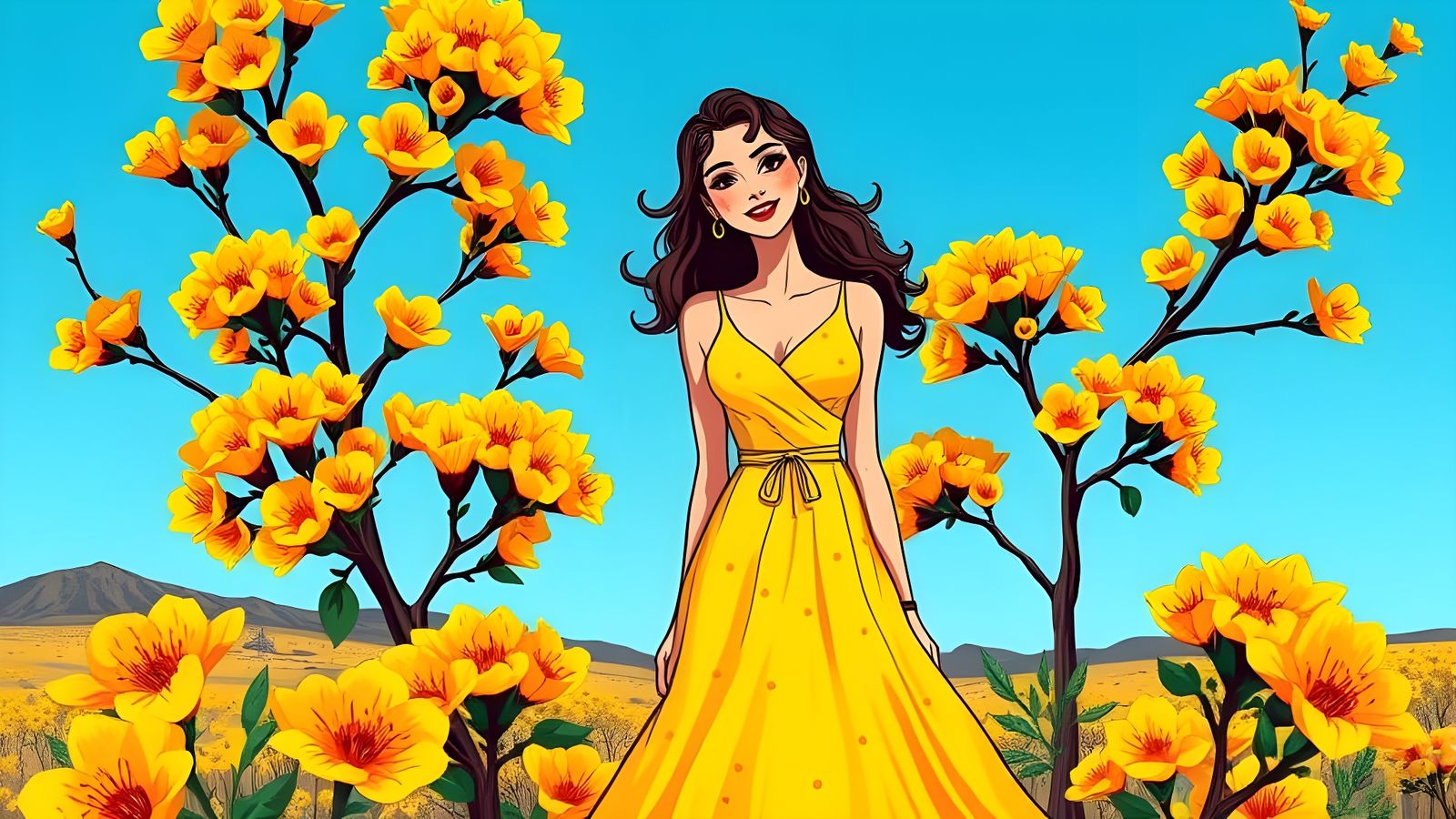 Golden Wattle Blossoms in Pop Art Style