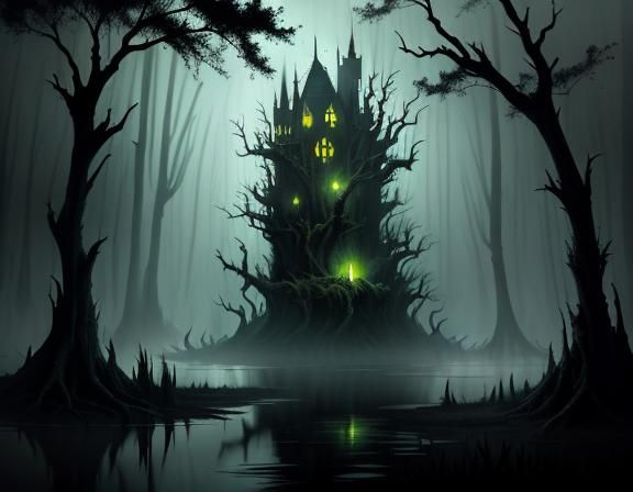 Ominous Bullywug Emerges in Misty Swamp