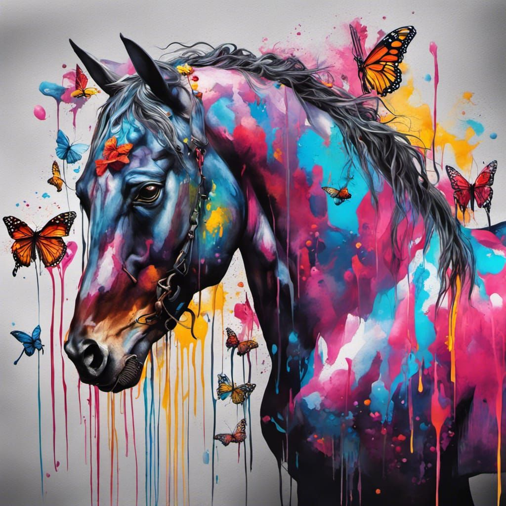Horse and Butterfly Friendship in Graffiti Art