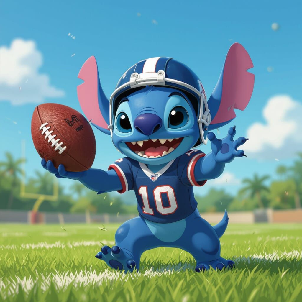 Stitch Playing Football in Animated Style