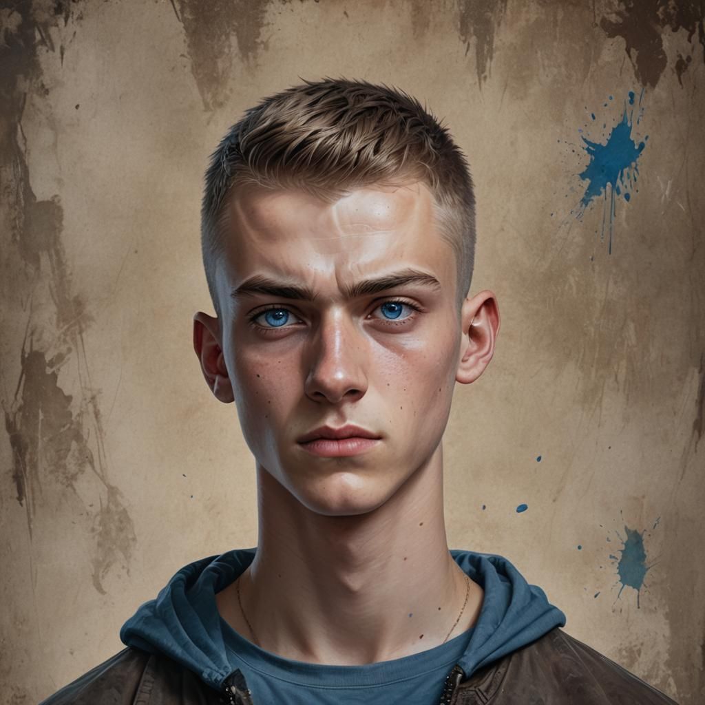 Hyperrealistic Portrait of a Bored Teenager with Buzzcut