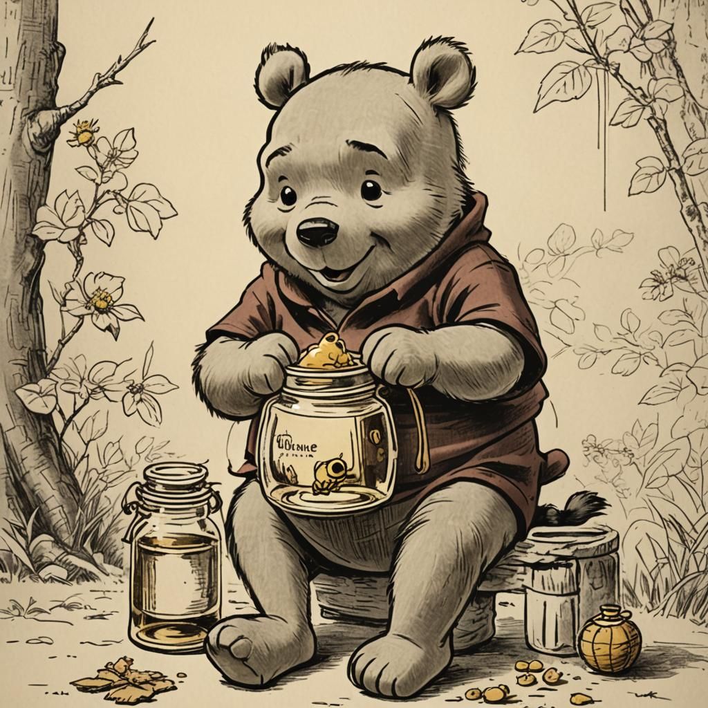 Winnie the Pooh with Honey Jar Illustration