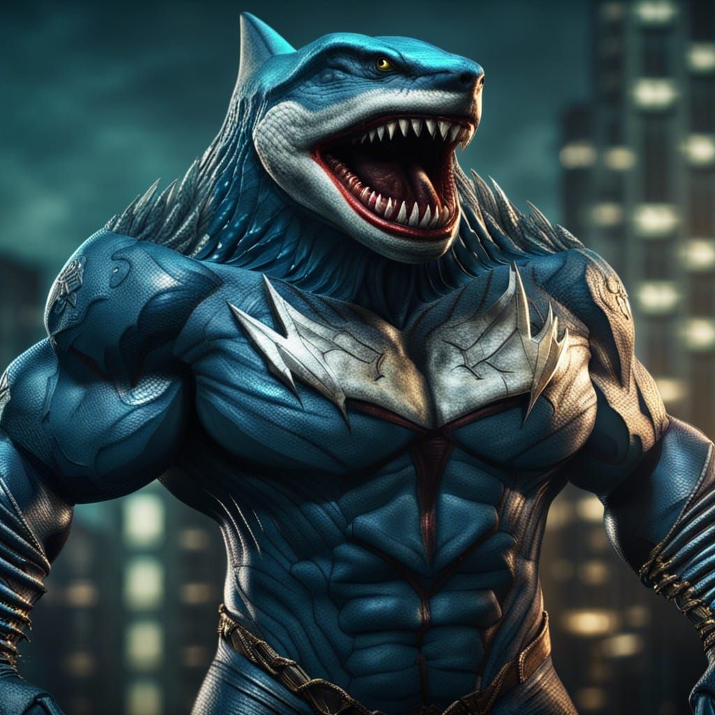 Megalodon Superhero with Hyper-Realistic Details