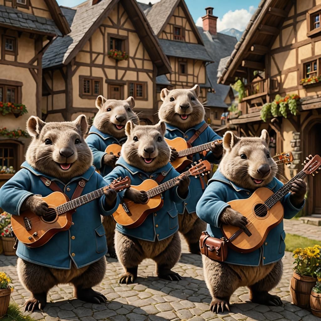 Wombat Musicians Hyperrealist Bavarian Oom-pah Band