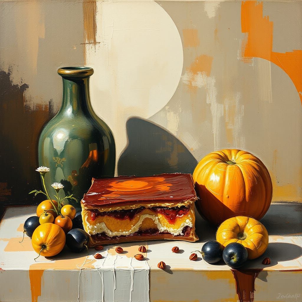 Abstract Still-Life with Torte in Vibrant Oil Colors