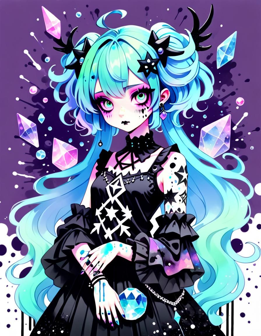 Pastel Goth Crystal Goddess with Ink Splatters