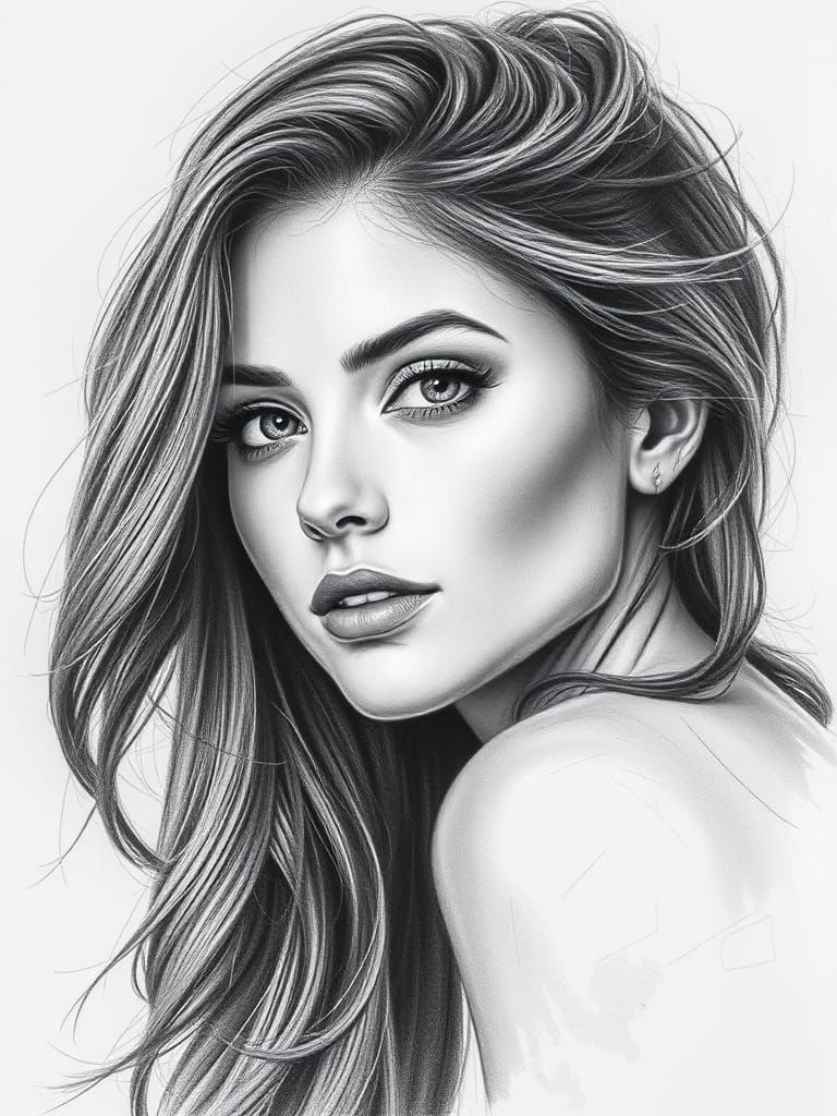 Charcoal sketch portrait of a gorgeous woman