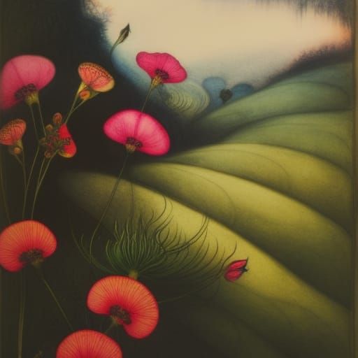 Rare Flower Watercolor and Ink Art Brut