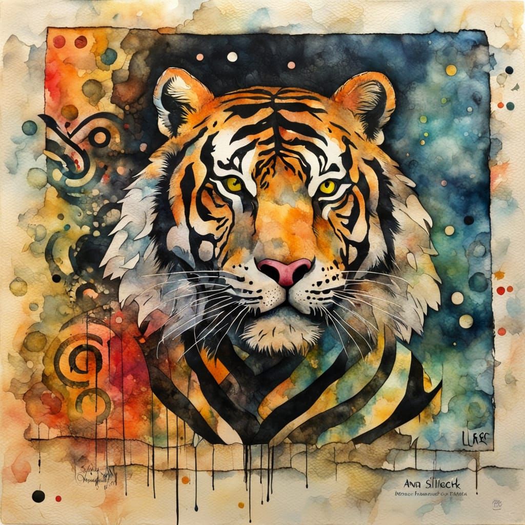 Encaustic Tiger Emerges from Art Deco Paper