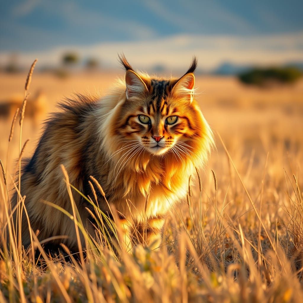 Regal Savannah Cat in Vibrant Golden Light