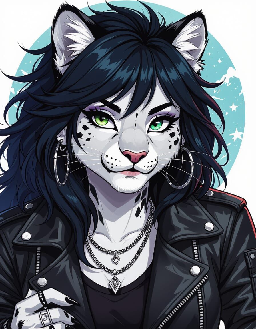 Emo Snow Leopard in Fantasy Landscape, Bold Art