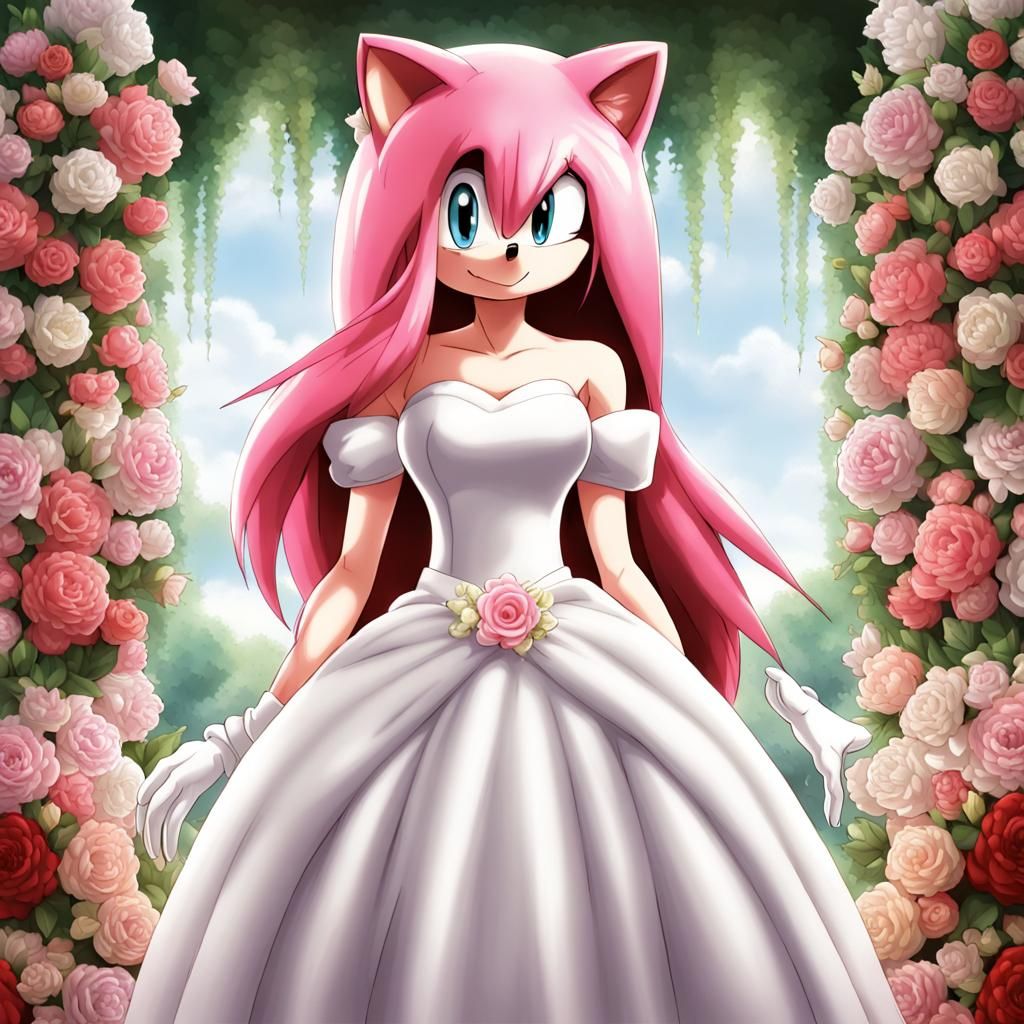 Amy Rose in Wedding Dress, Anime Style